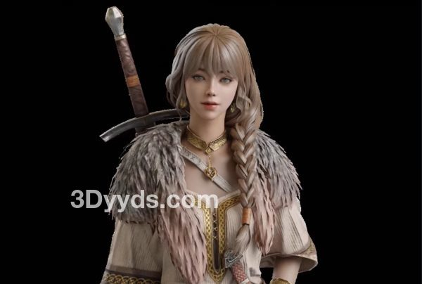 次世代女性剑士战士游戏模型带骨骼