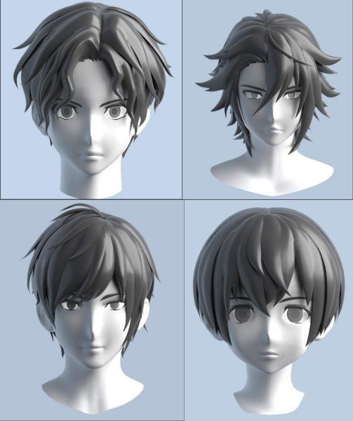 卡通二次元Q版男性高模角色头部模型