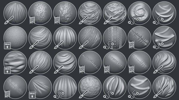 zbrush-布料窗帘折痕雕刻笔刷包