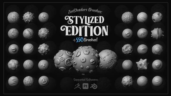 zbrush-生物皮肤毛发缝线纽扣木头金属磨损地面裂纹风格化画笔