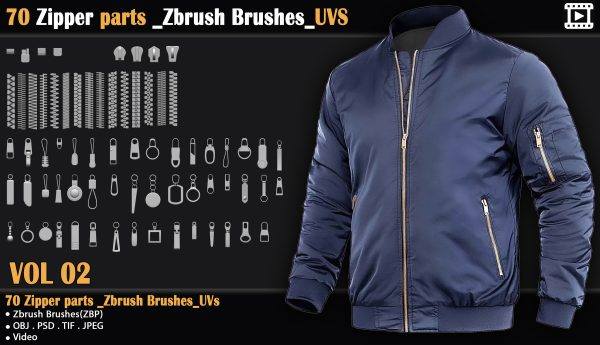 zbrush-70个衣服拉链零件雕刻笔刷