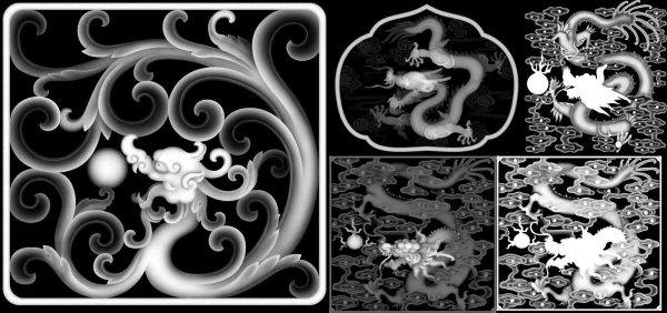 中国风古风中式龙凤灰度图浮雕3d雕塑贴图122个