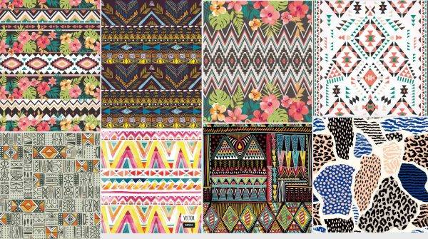 少数民族特色花纹波西米亚风格纹理无缝背景图案矢量