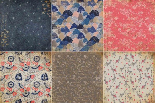 日式和风复古做旧传统纸纹布纹磨痕纹理贴图平面包装素材