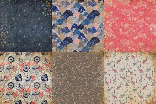 日式和风复古做旧传统纸纹布纹磨痕纹理贴图平面包装素材