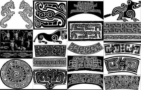 中国古代传统春秋战国青铜器纹样图案拓片AI矢量拓印PNG素材