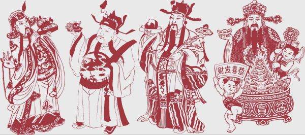 中国传统民间神仙手绘财神剪纸年画线稿图案矢量PNG素材