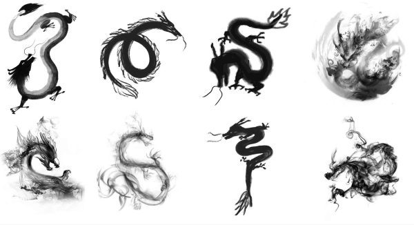 中国古风手绘水墨龙古典国画茶道海报装饰图PNG素材