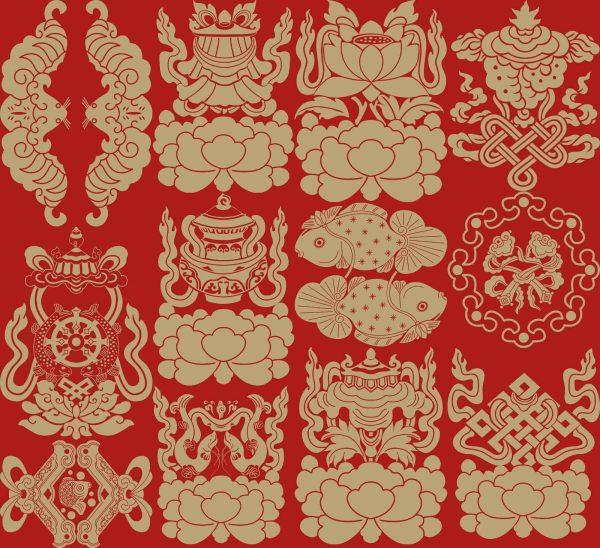 东方中式中国传统古典吉祥图案装饰纹样福纹AI矢量素材PNG