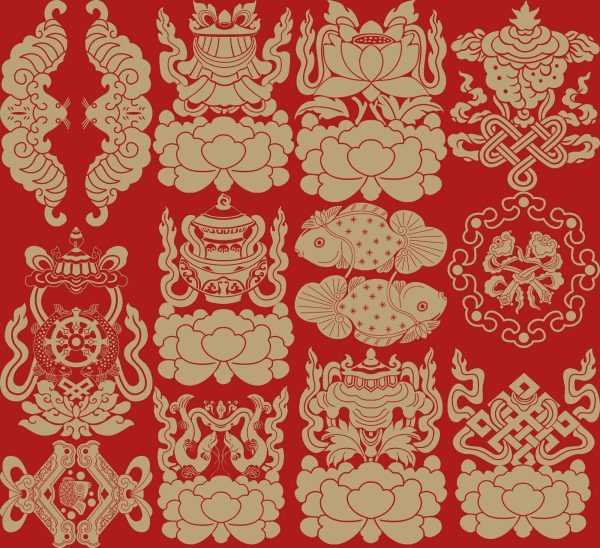 东方中式中国传统古典吉祥图案装饰纹样福纹AI矢量素材PNG