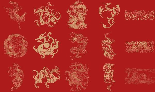 中式中国风古典龙凤吉祥图案纹样包装底纹背景矢量素材