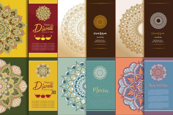 复古民族服饰印花圆形曼陀罗花纹抽象艺术纹理矢量ai背景素材