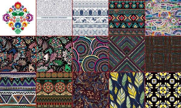 少数民族藏族特色花纹波西米亚风格纹理背景图案设计矢量图片素材