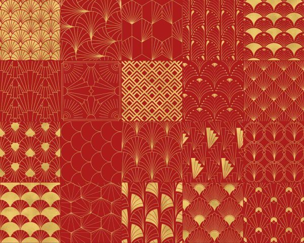 100款中式工业几何奢华艺术装饰边框图案黑白纹理底纹ai矢量素材