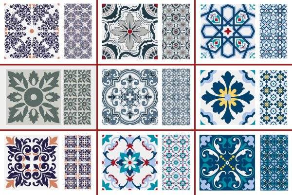 欧式复古瓷砖地砖装饰花纹图案纹样拼花底纹背景AI矢量素材