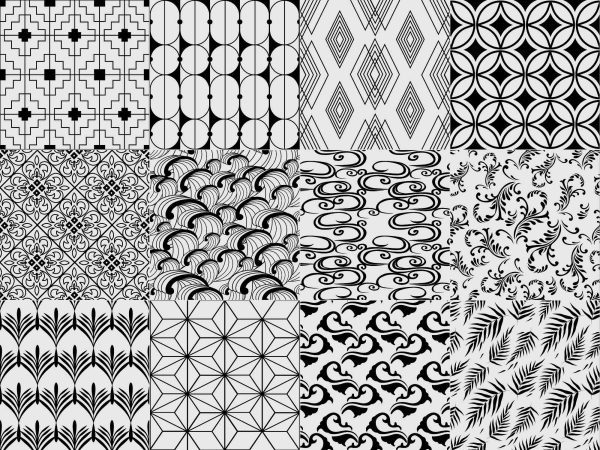 中国风古风传统典雅云纹水波纹黑白底纹印花背景图AI矢量PSD素材