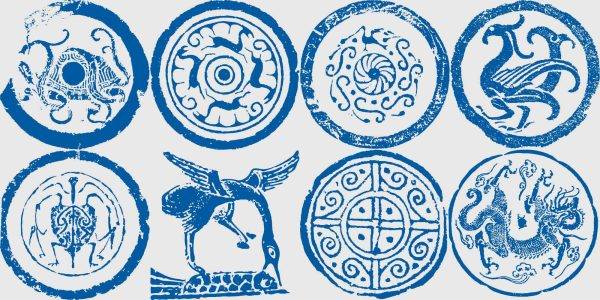 古代汉瓦拓片吉祥神兽青龙白虎朱雀玄武纹样图案AI矢量设计素材