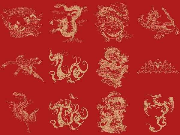 中式中国风古典龙凤吉祥图案花纹样包装底纹背景设计AI矢量素材