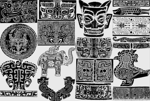 中国古代夏商周青铜器纹饰拓印图案AI矢量PNG素材