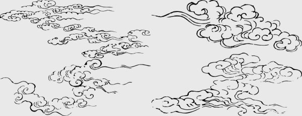 古典传统云纹祥云云朵图案纹样手绘线描AI矢量线稿设计素材PNG