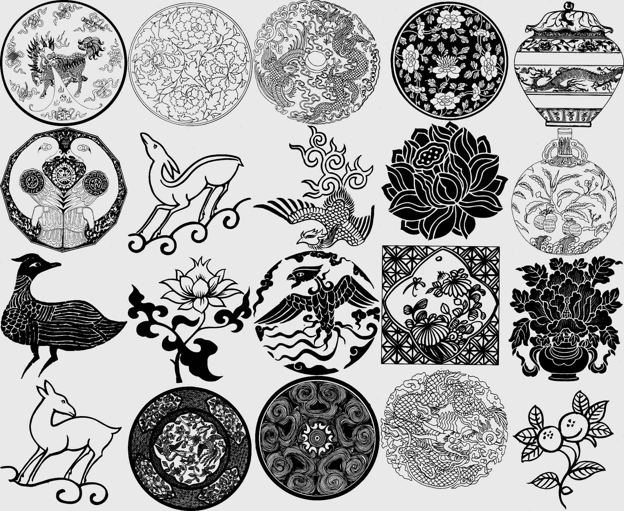 明代明朝中式古代花纹装饰纹样古典图案矢量AI设计素材PNG