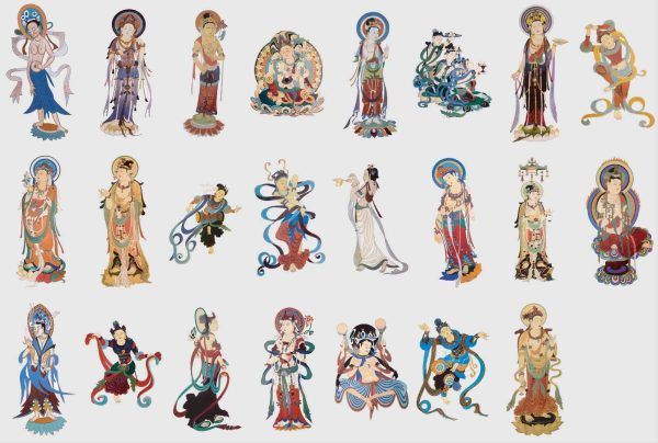 中国风敦煌壁画传统复古飞天菩萨人物花纹装饰矢量AI设计素材PNG