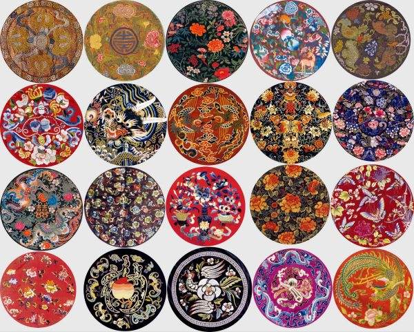 中国风中式古典传统刺绣龙凤花鸟纹样花纹图案AI矢量PNG免扣素材