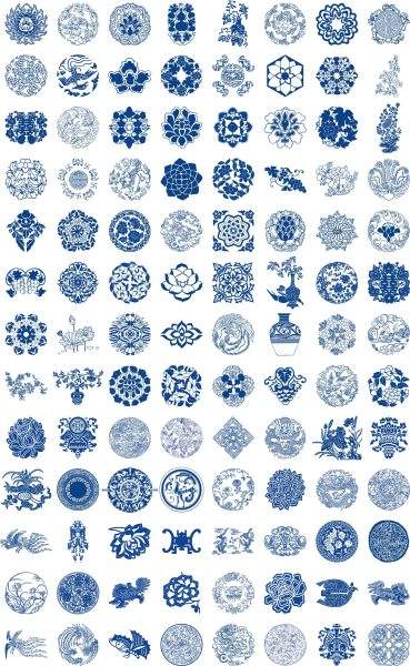 传统古典青花瓷花纹圆环圆形回形图案纹样AI矢量图PNG免抠图素材