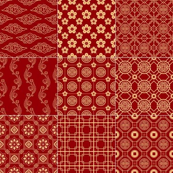 中国风中式古典传统喜庆无缝图案背景锦鲤底纹花纹AI矢量设计素材