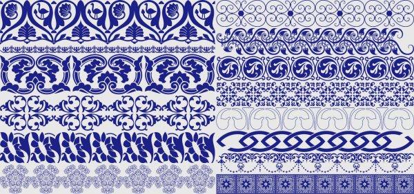 中式古典传统青花瓷边饰贴边花纹图案纹样装饰AI矢量设计PNG素材