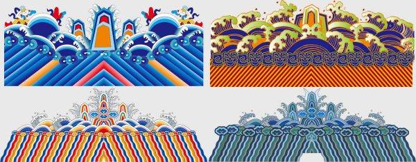 江崖海水纹底纹理纹样图案官服龙袍下摆袖口刺绣AI矢量图设计素材