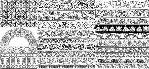 中国风中式古典边饰贴边花纹图案装饰纹样拓片矢量边框PNG免抠图
