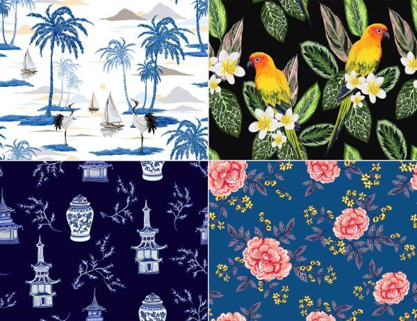 中式传统古典无缝花纹背景壁纸底纹理植物插画图案设计矢量AI素材