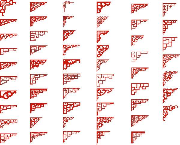 矢量中式传统复古雕刻镂空古风雕花图案纹样素材建筑装饰角纹边角