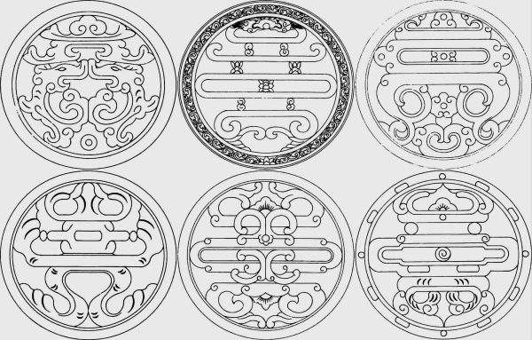 中国风中式传统吉祥寿字图案纹样雕刻木雕线描线稿AI矢量设计素材