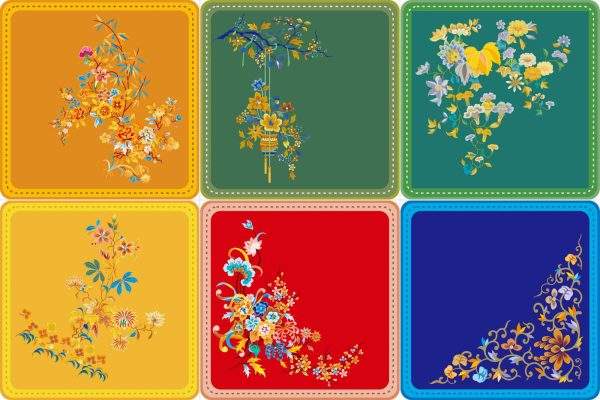 中式传统花藤蔓植物刺绣花纹样服装饰花草花卉图案ai矢量设计素材