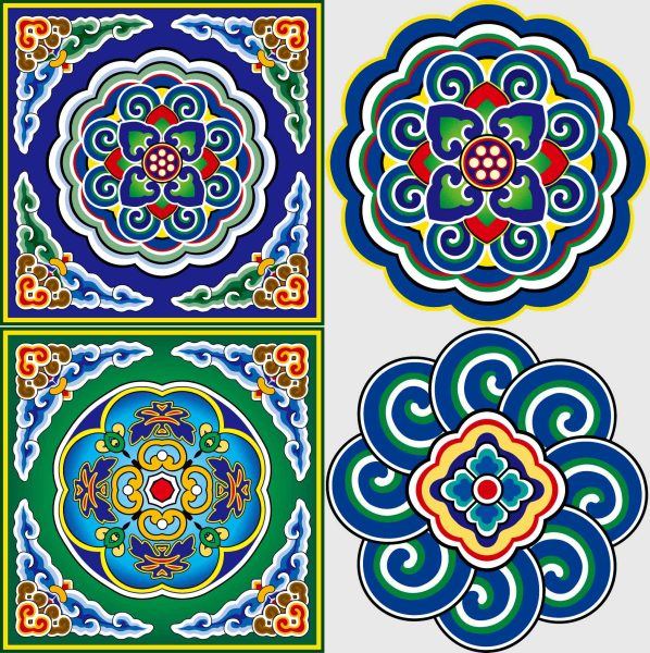 中国古风古典纹样图案传统古建筑宫廷雕梁画栋矢量AI平面设计素材