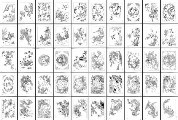 301种传统苏绣刺绣黑白花纹图案