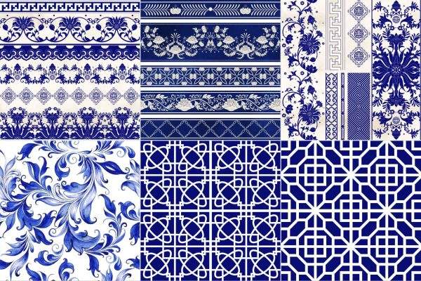 34款青花瓷图案花纹中国风图案祥云纹理传统图腾矢量AI模板素材