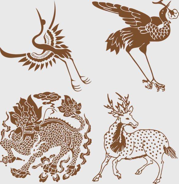 中国传统古典吉祥瑞兽狮子石狮鹿图案纹样PNG免抠AI矢量设计素材