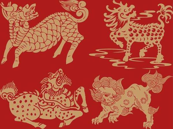 中式传统麒麟狮子神话古典神兽图案瑞兽图腾纹样PNG矢量设计素材