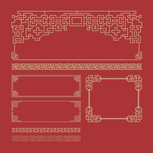 中国风中式古典边框东方纹样图案传统新年元素EPS矢量设计素材PNG