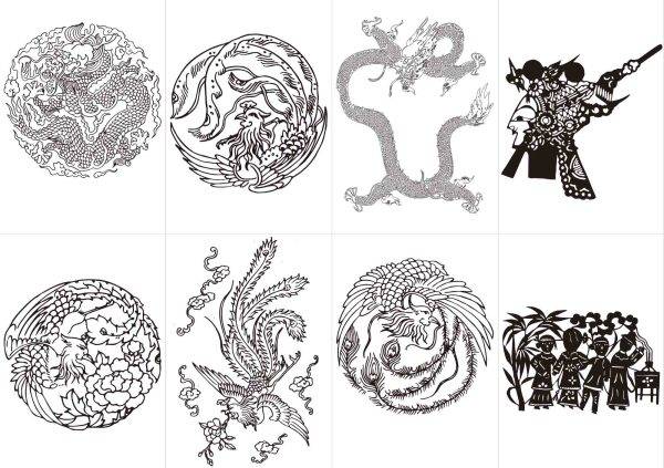 中国传统纹样矢量图案龙凤花卉团古典花纹设计参考图片素材2