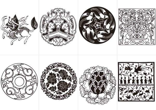 中国传统纹样矢量图案龙凤花卉团古典花纹设计参考图片素材3
