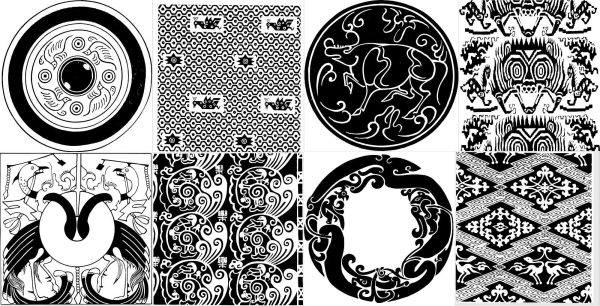 秦汉中国古朝代拓片神兽图腾装饰纹样花纹AI矢量免抠图案设计素材