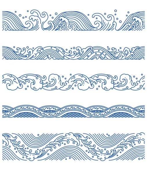 中式古风海浪波纹水纹图案东方古典纹样背景AI矢量设计素材PNG