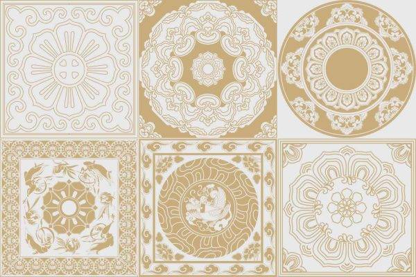 敦煌莫高窟藻井平棋图案纹样线描线稿花纹矢量图片png免抠图素材