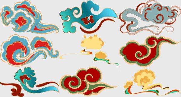 敦煌壁画国风祥云日式复古云朵插画png免扣元素矢量ai设计psd素材