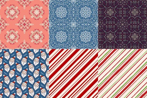 圣诞节元素无缝拼接图案针织花卉植物冬季雪花平铺矢量设计素材