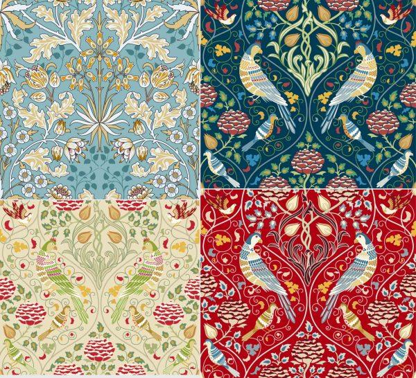 威廉莫里斯复古典植物花卉矢量AI无缝背景纹理墙纸花纹图案素材